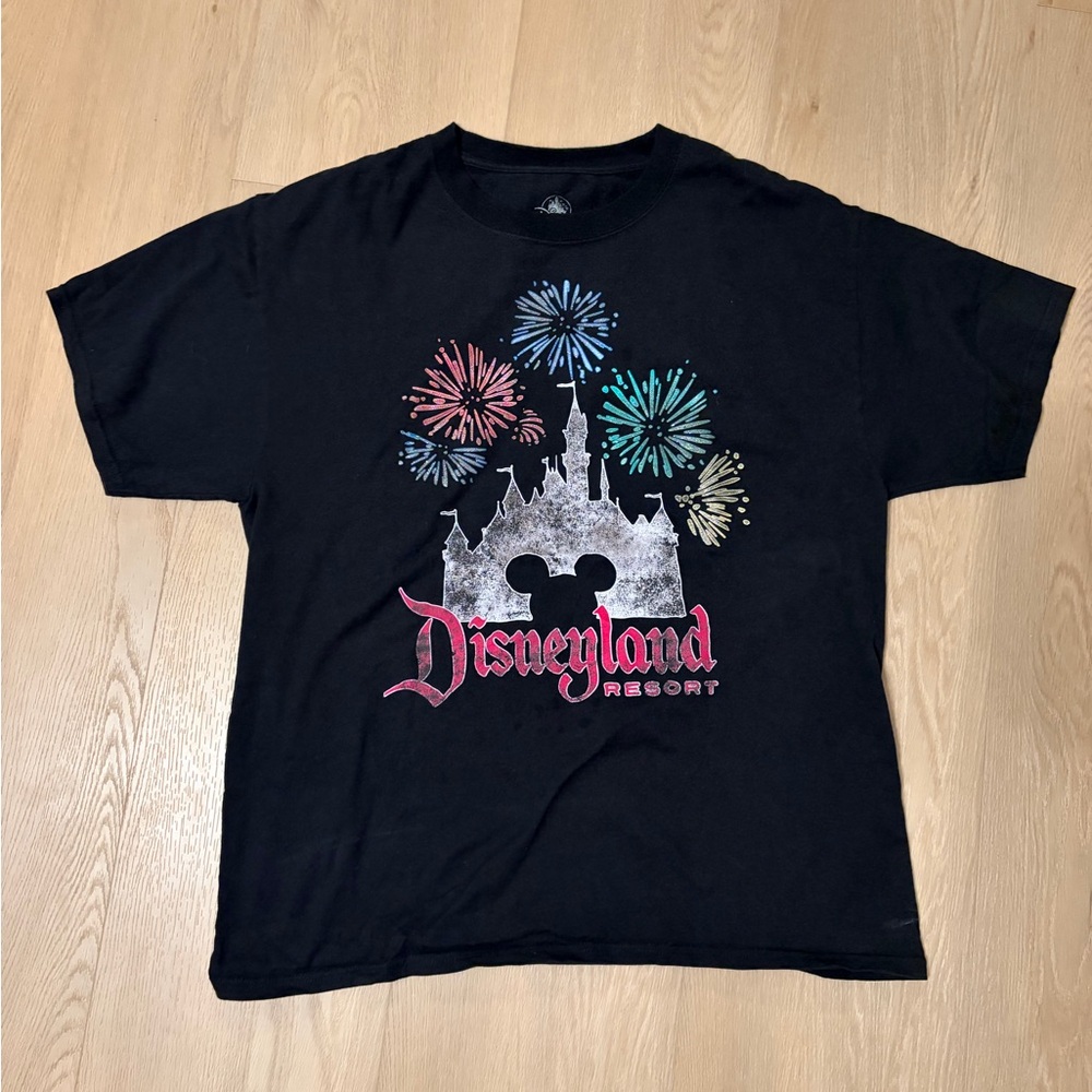 Disney- Disneyland Black Tee with Colorful Fireworks and Castle